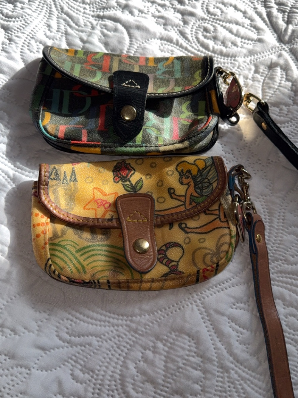 Dooney & Bourke Yellow Floral and Multicolor Logo Wristlet Duo